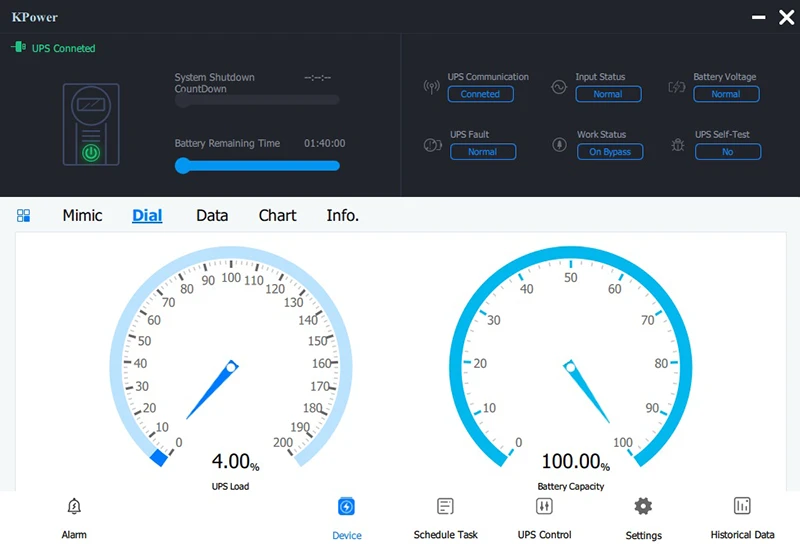 Интерфейс приложения KPower: визуализация нагрузки на ИБП