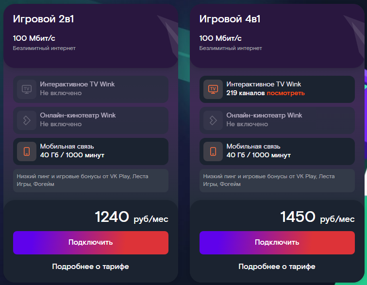 Тарифы Ростелекома из линейки &laquo;Комбо Игровой&raquo; для жителей Петербурга