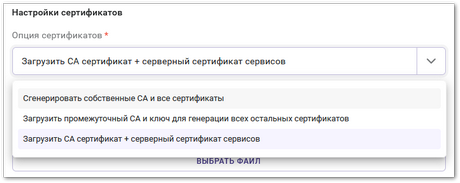 Опции выбора сертификатов