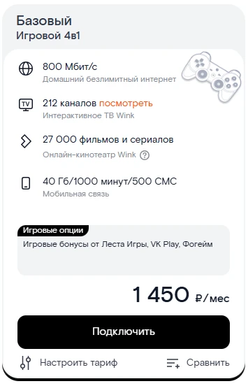 Краткое описание тарифа &laquo;Игровой 4в1&raquo;