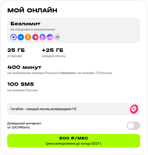 Краткое описание тарифа &laquo;Мой онлайн&raquo;