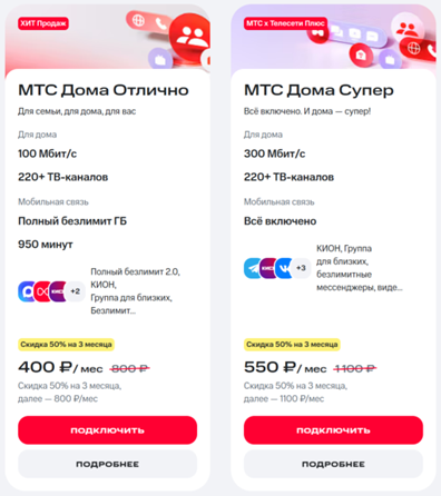 Тарифы &laquo;МТС Дома Отлично&raquo; и &laquo;МТС Дома Супер&raquo;